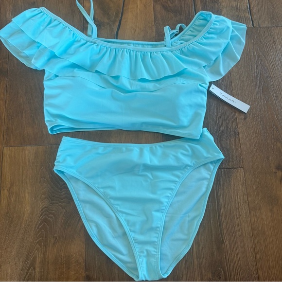 Tahari Light Blue Ruffle Bikini Set - Picture 2 of 8